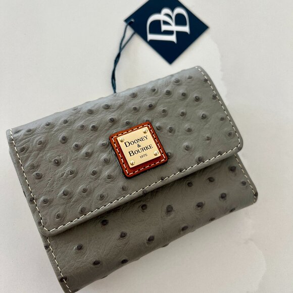 Dooney & Bourke Handbags - LOW START Dooney & Bourke Wallet Grey Ostrich Leather Gold Hardware Brand New